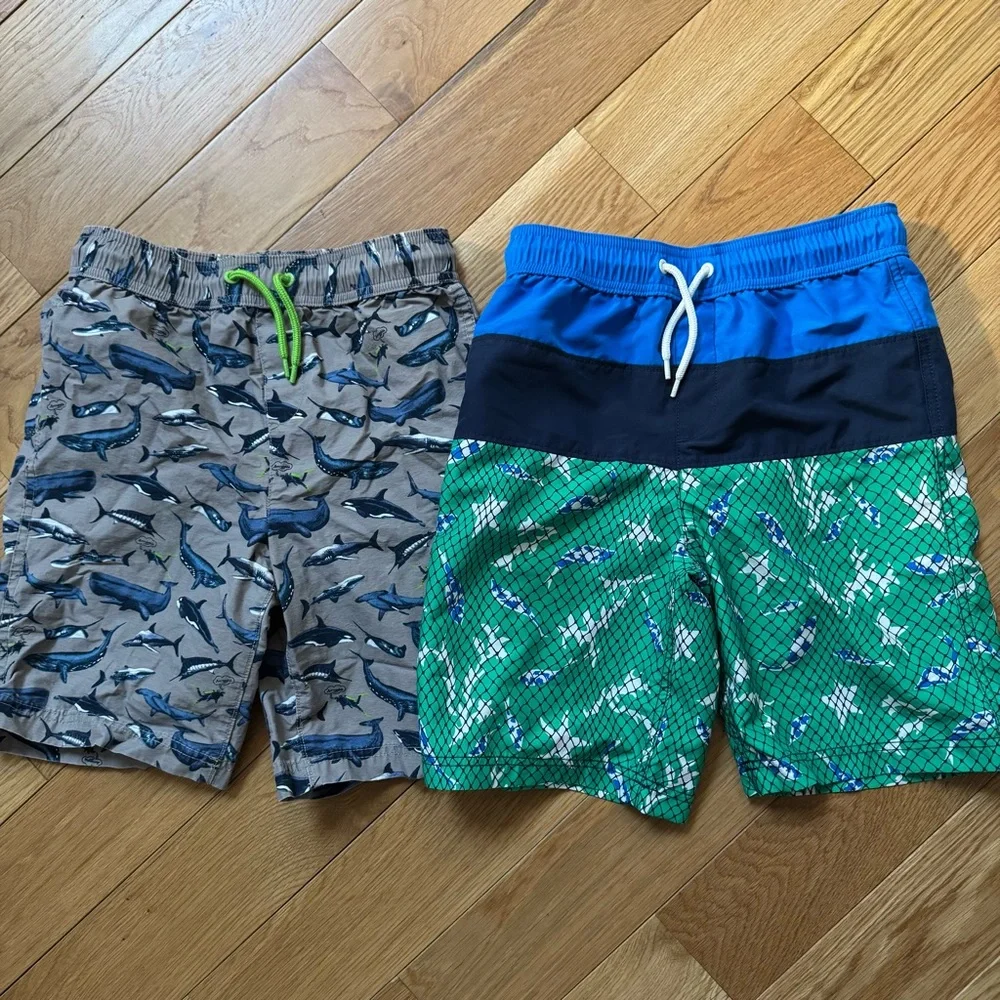 Lands' End Kids Shark Print Swim Trunks - Set of 2